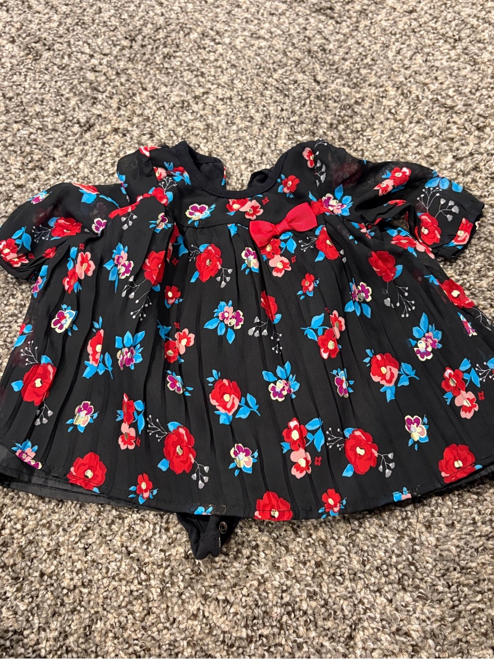 Girls Black Floral Pleated Dress with built in underwear cover | 3 months